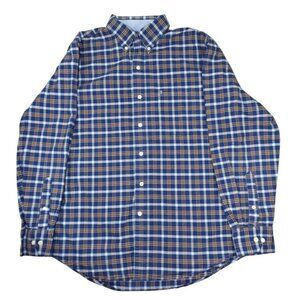 IZOD Mens Blue Plaid Shirt Brown White Long Sleeve Cotton Size M   JH879
